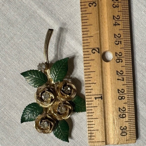 Vintage Signed Hobe Flower Mesh Gold tone Rose Brooch Pin - Picture 7 of 7